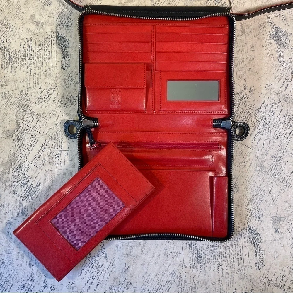 TUSK East West Leather Crossbody Wallet Organizer Bag Travel Purse